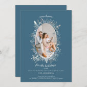 ダスティーブルー冬の葉 新しい家 家族写真 シーズンカード (正面/裏面)