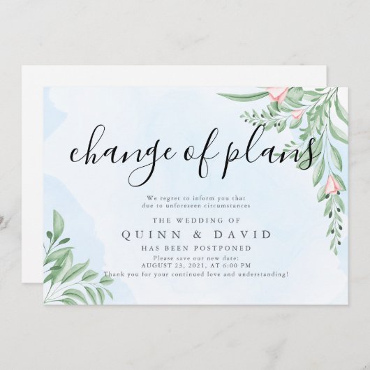 ダスティーブルー延期結婚式案内カード 招待状 (正面/裏面)