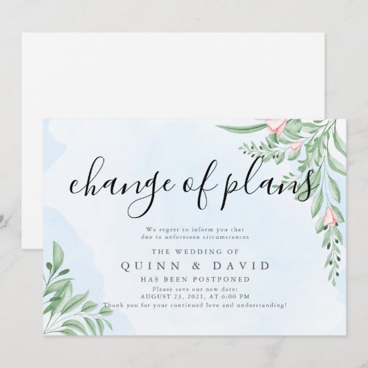 ダスティーブルー延期結婚発表カード 招待状 (正面/裏面)