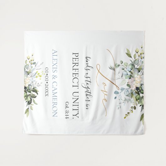 ダスティーブルー水彩ユーカリ, Col. 3:14 タペストリー (正面(横))