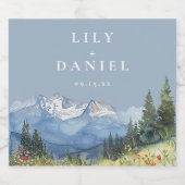 ダスティーブルー水彩山ワイルドフラワー結婚式 ビールラベル (シングルラベル)