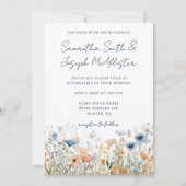 ダスティーブルー水彩野花のウェディング 招待状 (正面)