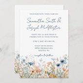 ダスティーブルー水彩野花のウェディング 招待状 (正面/裏面)