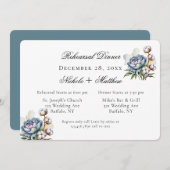 ダスティーブルー牡丹とコットンのリハーサルディナー 招待状 (正面/裏面)