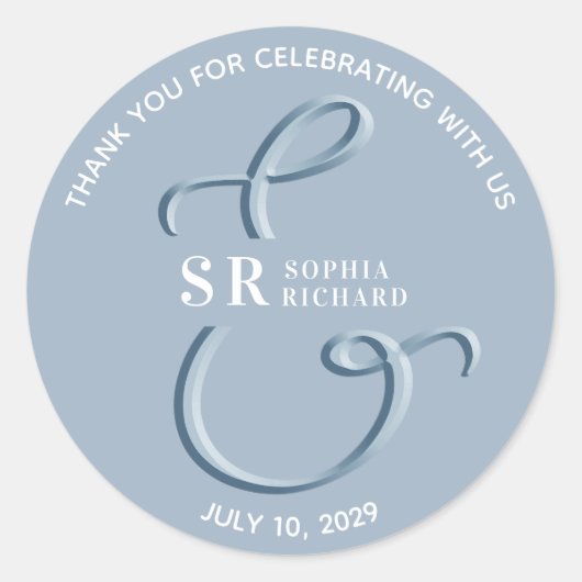 ダスティーブルー結婚式のお礼 ラウンドシール (正面)