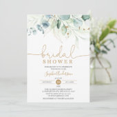 ダスティーブルー金ゴールドグリーナリーユーカリブライダルシャワー 招待状 (スタンド正面)