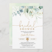 ダスティーブルー金ゴールドグリーナリーユーカリブライダルシャワー 招待状 (正面/裏面)