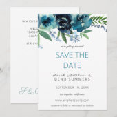 ダスティーブルー2 フラワー 保存/日程変更3 大 招待状 (正面/裏面)