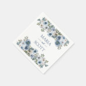 ダスティーブルー アンド グレー フローラル ボタニカル ウェディング ナプキン スタンダードカクテルナプキン (角)