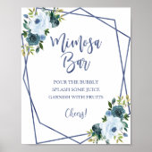 ダスティーブルー ウォーターカラー フラワー ミモザ バー サイン (正面)