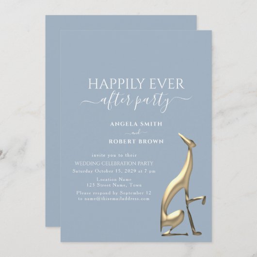 ダスティーブルー エレガントな駆け落ち後の披露宴 招待状 (正面/裏面)
