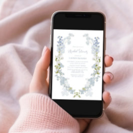 ダスティーブルー エレガント ガーデン ヴィンテージ ブライダルシャワー 招待状