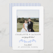 ダスティーブルー エレガント クラシック フラワープリント付 セーブザデート (正面/裏面)