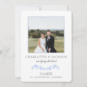 ダスティーブルー エレガント クラシック フラワープリント付 セーブザデート (正面)