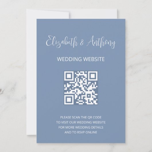 ダスティーブルー エレガント スクリプト | QRコード 結婚式 RSVP 招待状 (正面)