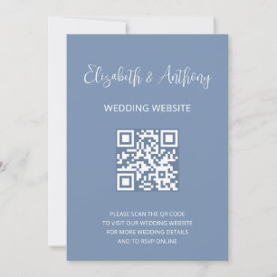 ダスティーブルー エレガント スクリプト   QRコード 結婚式 RSVP 招待状