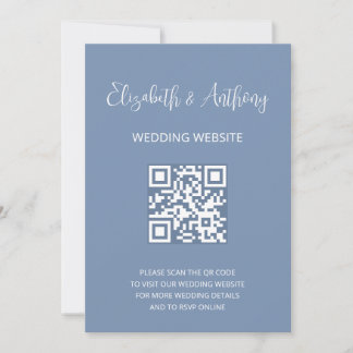 ダスティーブルー エレガント スクリプト | QRコード 結婚式 RSVP 招待状