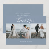 ダスティーブルー エレガント フォト ウェディング サンクス カード (正面/裏面)