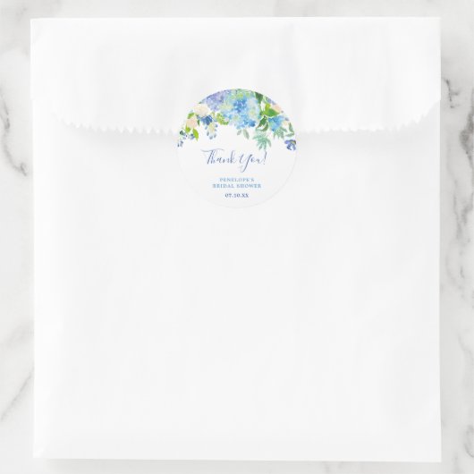 ダスティーブルー エレガント フラワー カリグラフィー サンクス ラウンドシール (バッグ)