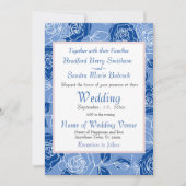 ダスティーブルー エレガント ホワイト グレー フローラル ローズ ウェディング 招待状 (正面)