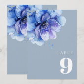 ダスティーブルー エレガント 水彩 フラワーテーブルナンバー 招待状 (正面/裏面)