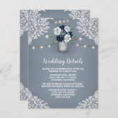 ダスティーブルー カントリー ホワイトレース メイソンジャー ウェディング エンクロージャーカード (正面/裏面)