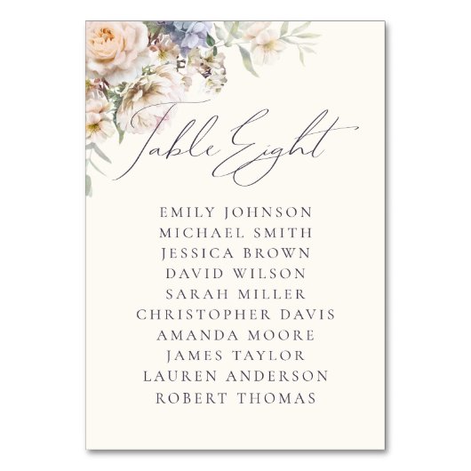 ダスティーブルー クリーム フラワーテーブルエイト ゲスト名 テーブルナンバー (正面)