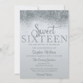 ダスティーブルー グリッター スパークル スウィート16 誕生日 招待状 (正面)