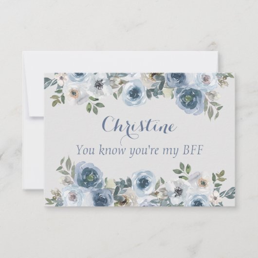 ダスティーブルー＆グレーの花柄を基調にしたドレスでお願い、ウェディングパーティーの中で最も信頼できる 招待状 (正面)