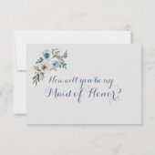 ダスティーブルー＆グレーの花柄を基調にしたドレスでお願い、ウェディングパーティーの中で最も信頼できる 招待状 (裏面)