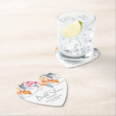 ダスティーブルー グレー オレンジ フラワー ブライダルシャワー ハート ペーパーコースター (インサイチュ)