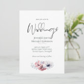 ダスティーブルー コーラル フラワー ウェディング 招待状 お手頃 (スタンド正面)