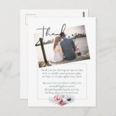 ダスティーブルー コーラル フローラル スクリプト ウェディング サンクス ポストカード (正面/裏面)