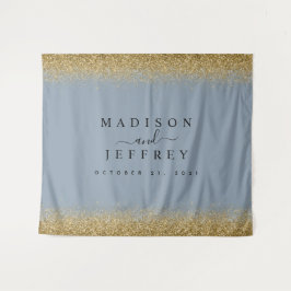 ダスティーブルー & ゴールドグリッター ウェディングバックドロップ タペストリー