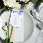 ダスティーブルー&ゴールドグリッター フラワーのウェディングプログラム ハンドファン