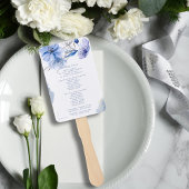 ダスティーブルー&ゴールドグリッター フラワーのウェディングプログラム ハンドファン