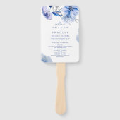 ダスティーブルー&ゴールドグリッター フラワーのウェディングプログラム ハンドファン (正面)