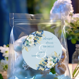 ダスティーブルー ゴールド グリッター フラワーのリハーサルディナー ラウンドシール