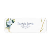 ダスティーブルー ゴールド ジオメトリック ウォーターカラー フローラル ラベル (正面)