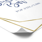 ダスティーブルー ゴールド フラワーの水彩風 バブル バー サイン (角)