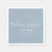 ダスティーブルー ゴールド 十字架 洗礼 誕生 スタンダードカクテルナプキン (正面)