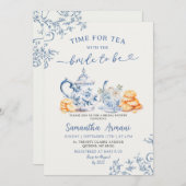ダスティーブルー シノワズリー ブライダルシャワー ティーパーティー 招待状 (正面/裏面)