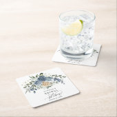 ダスティーブルー＆シャンパンフラワーのブライダルシャワー スクエアペーパーコースター (インサイチュ)
