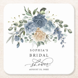 ダスティーブルー＆シャンパンフラワーのブライダルシャワー スクエアペーパーコースター