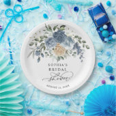 ダスティーブルー＆シャンパンフラワーのブライダルシャワー ペーパープレート (パーティー)