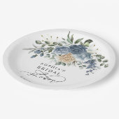 ダスティーブルー＆シャンパンフラワーのブライダルシャワー ペーパープレート (アングル)