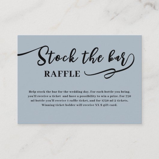 ダスティーブルー スクリプト 在庫のバー ブライダルシャワー エンクロージャーカード (正面)