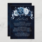 ダスティーブルー スレート ネイビー フラワーの結婚式 詳細 封 エンクロージャーカード (正面/裏面)