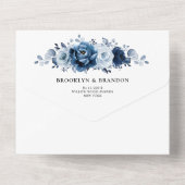 ダスティーブルー スレート ネイビー フラワー ボタニカル ウェディング オール オールインワン招待状 (裏面)