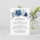 ダスティーブルー スレート ネイビー フローラル ウェディング 詳細 エンクロージャーカード (スタンド正面)